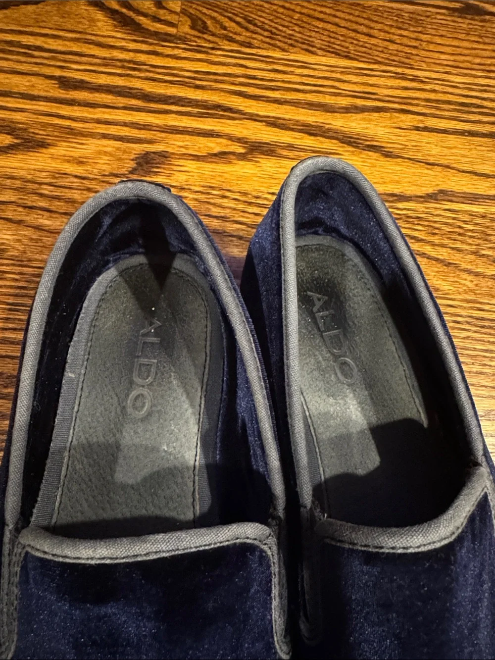Aldo navy velour slip on flats. Size 12.